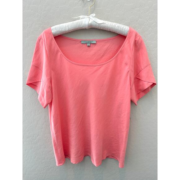 🆕 NURTURE | Pink Silk Linen Blend Scoop Neck Short Sleeve Top | Large - Picture 1 of 7